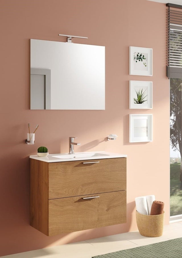 Vitra Mia ensemble meuble 79x61x39,5 cm avec miroir, lavabo et éclairage LED, Chêne (MIASET80D)