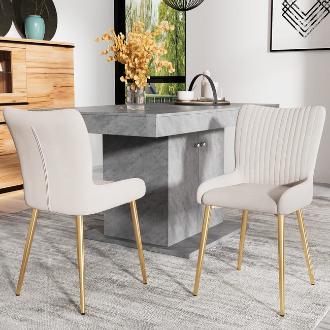 Set di 2 sedie da pranzo moderne in velluto - Gambe in metallo dorato - Senza braccioli - Beige | Leroy Merlin Set di 2 sedie da pranzo moderne in velluto - Gambe in metallo dorato - Senza braccioli - Beige | Leroy Merlin