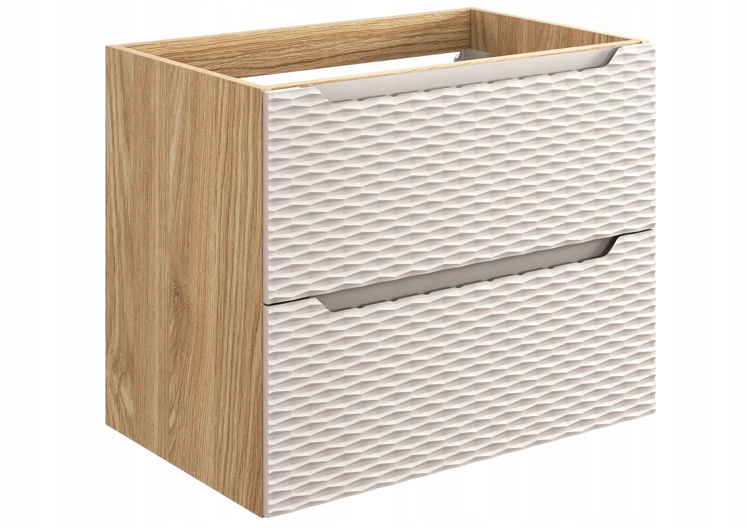 Szafka łazienkowa OCEAN 70 cm beżowa dąb olejowany front 3D MDF wisząca 2 szuflady