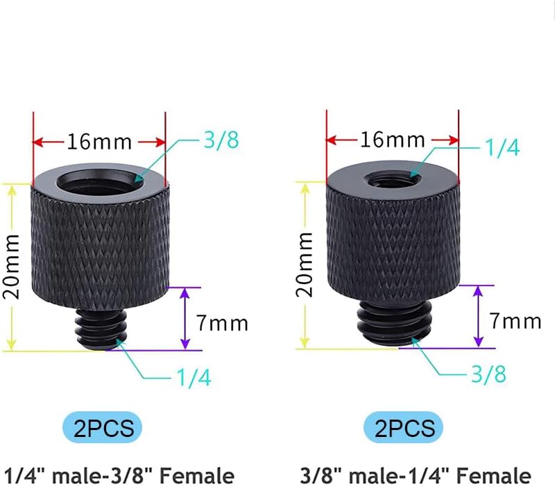 ZoeTekway Filettatura da 1/4 femmina a 3/8 maschio, adattatore da 3/8 a 1/4, adattatore per supporto per microfono, treppiede, testa a sfera monopiede, treppiede per fotocamera, confezione da 12