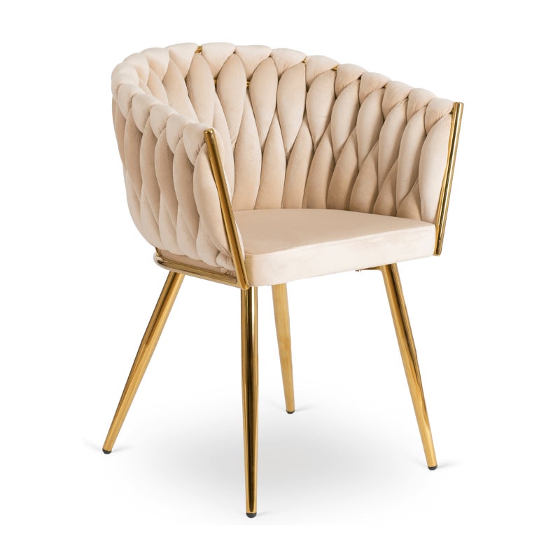 Krzesło Tapicerowane Welur Glamour CAPI Plecione Kremowe Do Salonu Jadalni