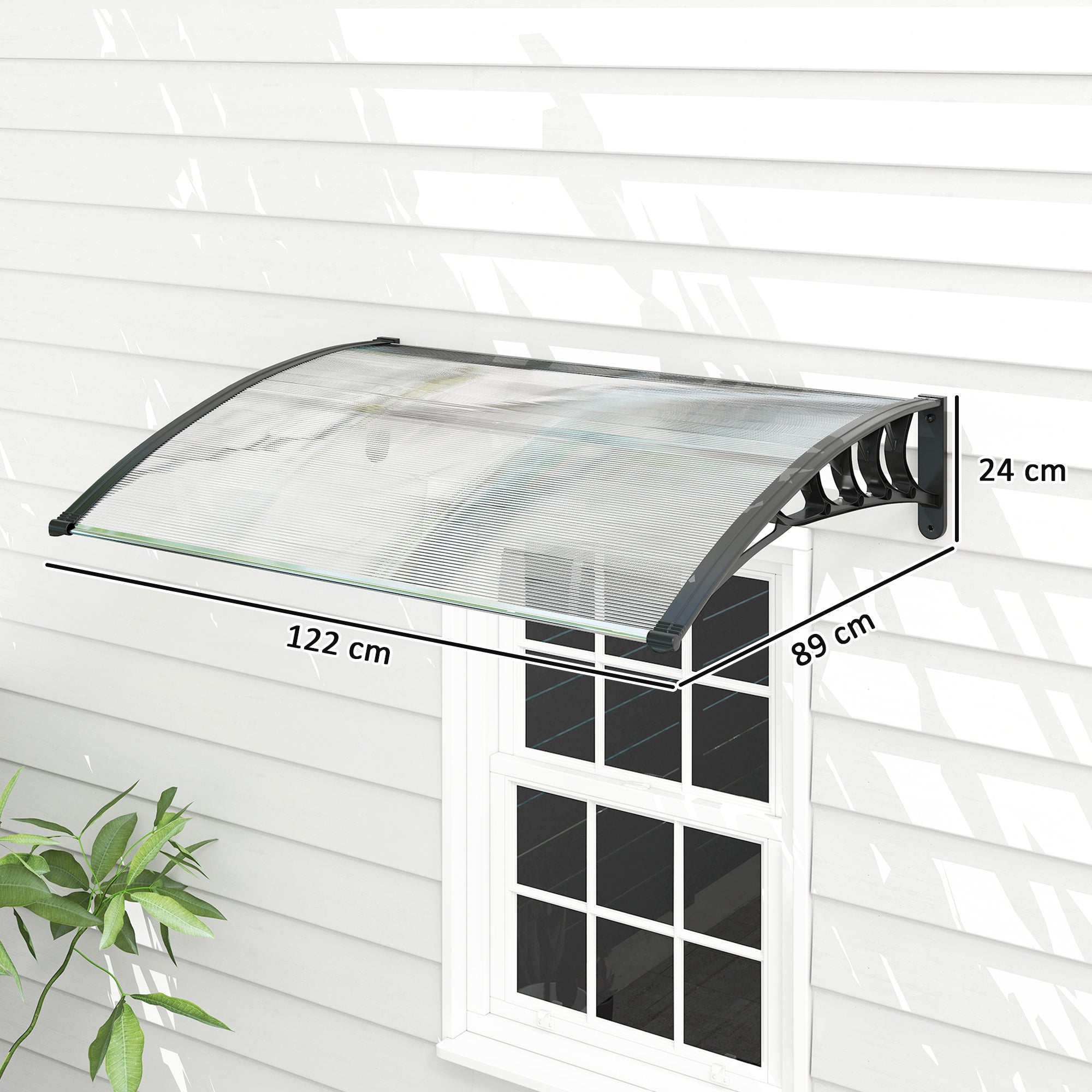 Marquise de Proteção Outsunny Transparente e Preto Policarbonato, Alumínio e PP 122x89x24cm - 3