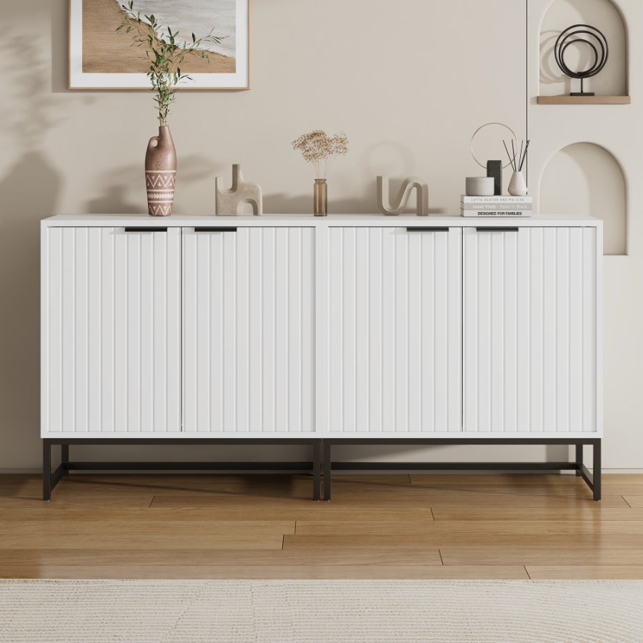 Nowoczesny kredens z elegancką metalową ramą i uchwytami, praktyczny schowek do salonu, przedpokoju i holu - B160/T40/H80 cm