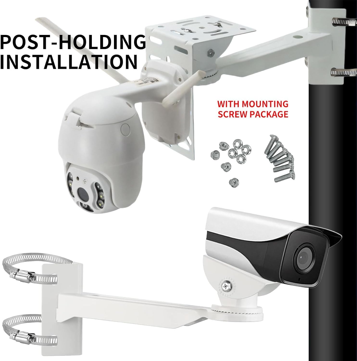 Support d'angle polyvalent pour caméra extérieure, fixation sur poteau + 2 colliers de 30 cm + plaque adaptateur - 4