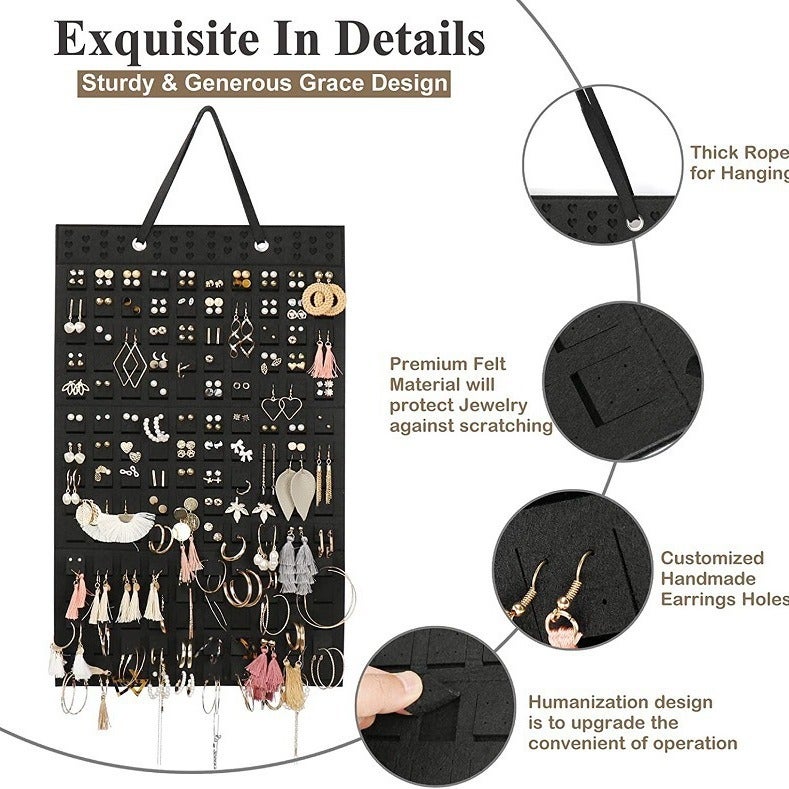 Organisateur Bijoux Mural En Feutre 57x35cm - Porte-boucles D'oreilles, Colliers, Bagues
