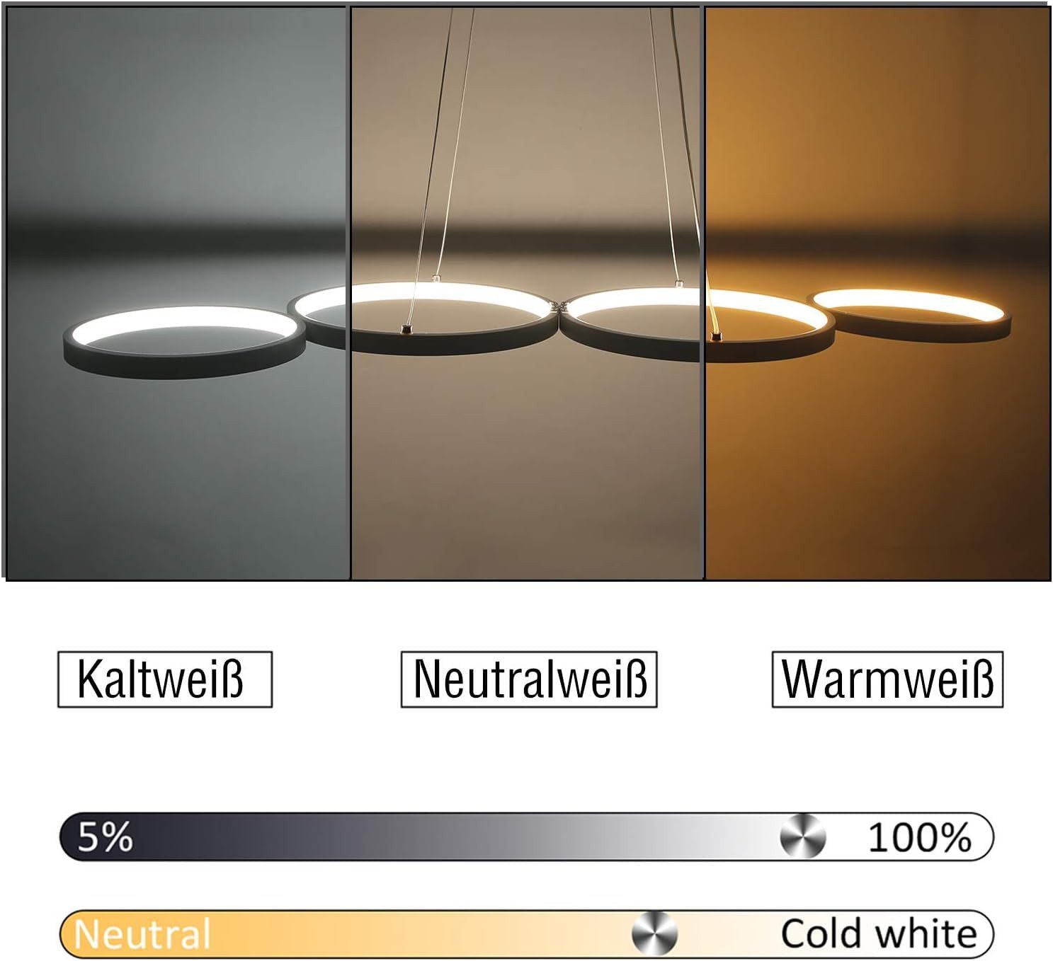 NETTLIFE Suspension LED Blanc Moderne Diam.88cm Lampe de salle à manger 4 Anneaux Design Métal Dimmable avec Télécommande pour Salon Chambre - 2