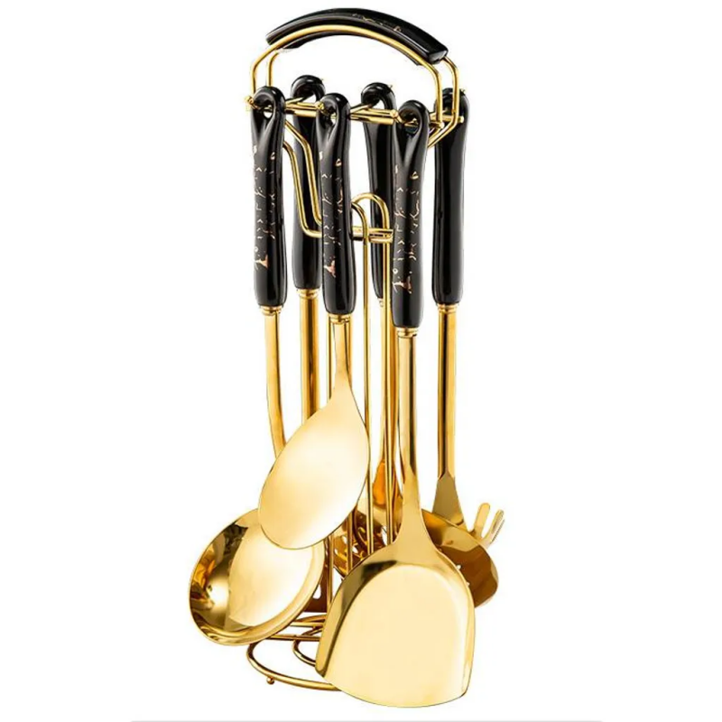 Zestaw 7 czarnych przyborów kuchennych ze stali nierdzewnej z ceramicznymi uchwytami