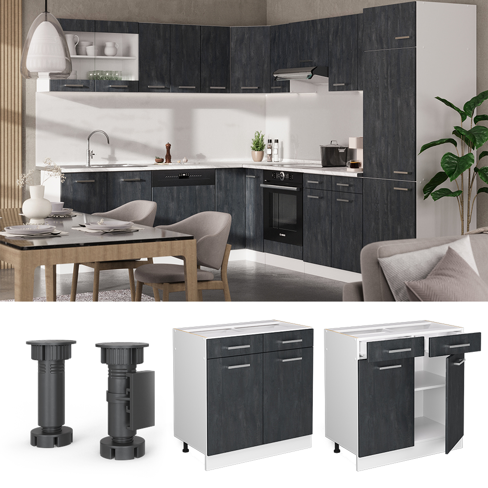 Vicco Meuble cuisine R-Line, Béton noir, 80cm PT Anthracite - 2