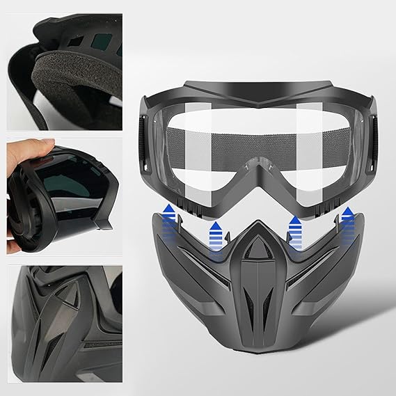 Couvre-visage Pour Lunettes De Sécurité - Écran Facial De Sécurité PC | Casque Tactique Avec Lunettes Coupe-vent | Écran Facial De Meulage De Moto - 4
