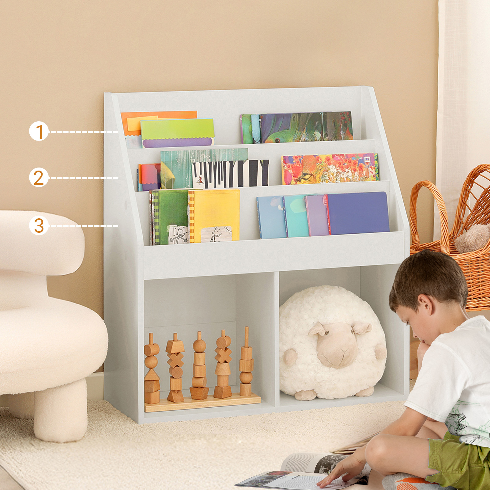 Bibliothèque pour Chambre enfant en MDF Blanc H. 80 x l. 73 x P. 30 cm - 7