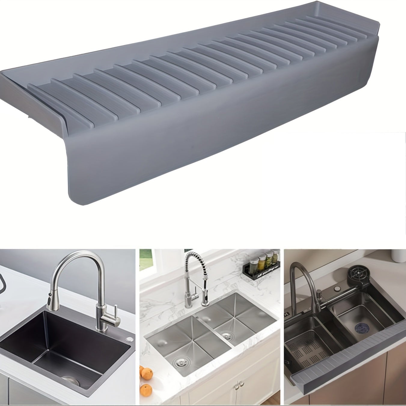 Protezione Per Lavello In Silicone, Griglia Termoresistente Per Cucina, Tappetino Per Acquaio In Acciaio E Porcellana, Con Scarico Centrale, Nero, 34x29 Cm
