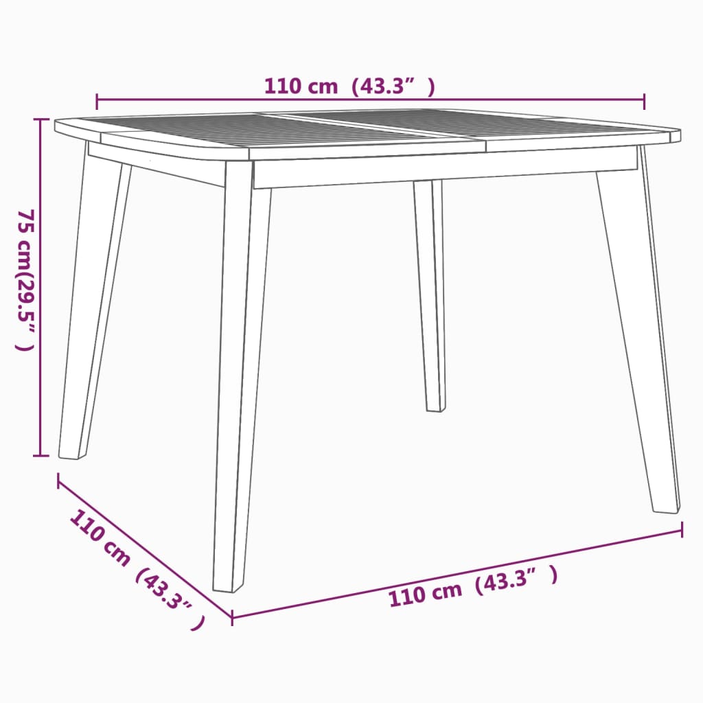Table de jardin en bois d'acacia massif 110x110x75 cm - 8