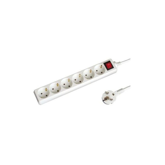 Embases multiples 6 fiches avec interrupteur 1,5 m de câble blanc 3x1 ...