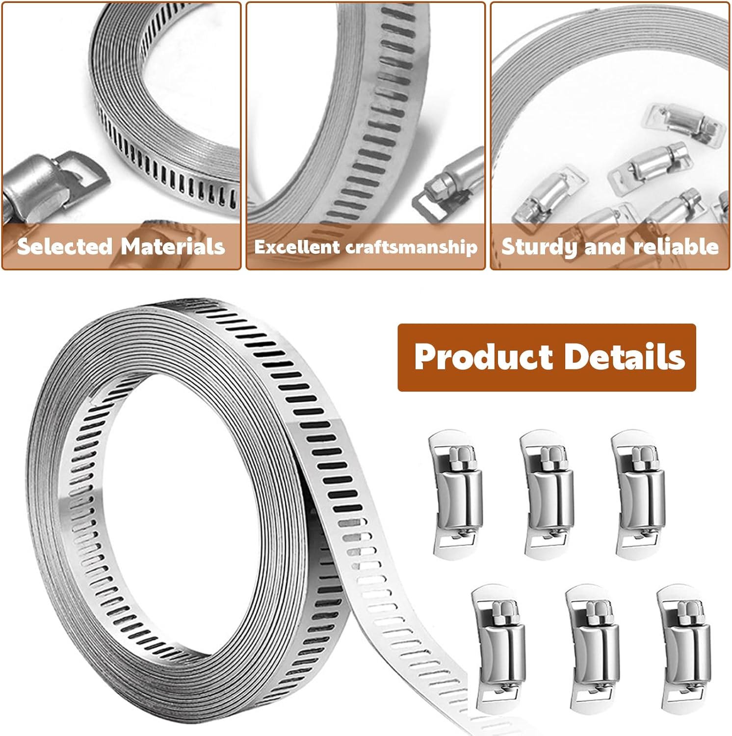 Colliers de Serrage Inox 304 (3m) - Colliers Réglables pour Tuyaux - Fixation et Serrage Facile avec Vis sans Fin - Pack de 3 - 3