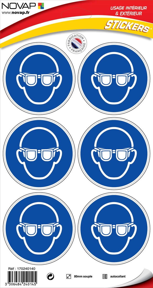 Planche 6 Pictogrammes Ø 80mm - Obligation de Porter des lunettes de Protection - 4240145