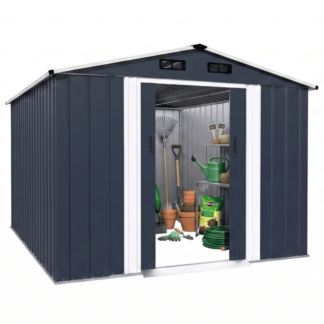 Domek narzędziowy metalowy ogrodowy 302x270x208 cm szopa schowek na narzędzia FUNFIT GARDEN