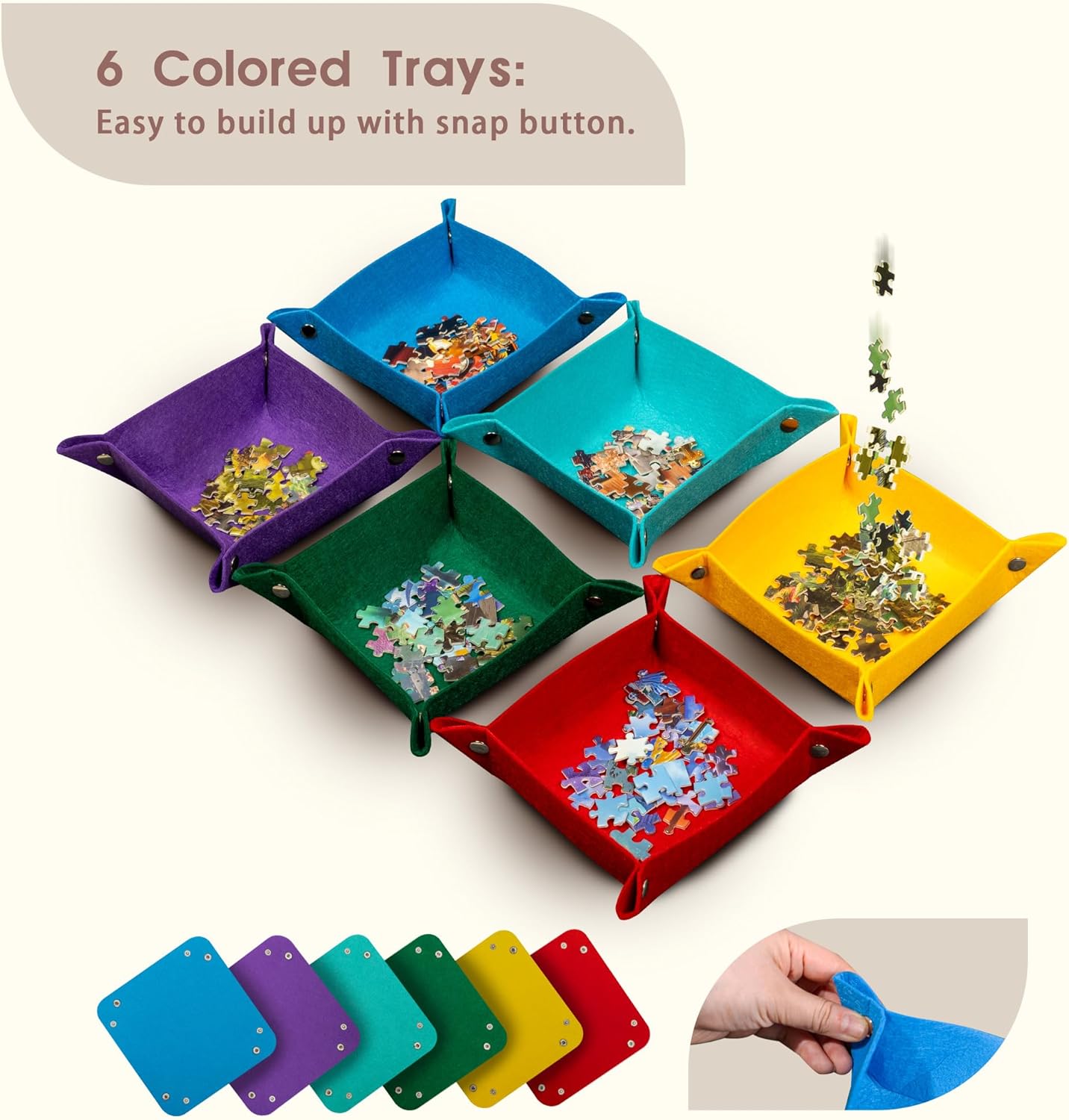 Plateau de puzzle portable en feutre de 1000 pièces avec 6 plateaux de tri de couleurs,plateau inclinable, support et couvercle 2 en 1,angle réglable - 4