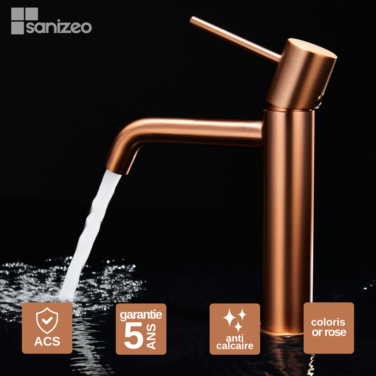 Rubinetto Miscelatore Bagno Cascata, Ottone, Rubinetti Lavabo Acqua Calda E Fredda, Beccuccio A Cascata Monocomando Monoforo Rubinetto Lavandino Bagno Alto, Nero Efficency