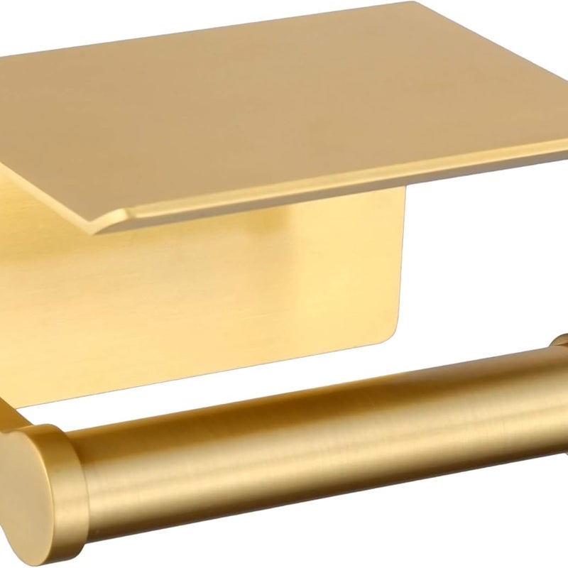 Uchwyt ścienny na papier toaletowy – uchwyt z etui, klej 3M, aluminium w kolorze złotym, nowoczesny design, nie wymaga wiercenia