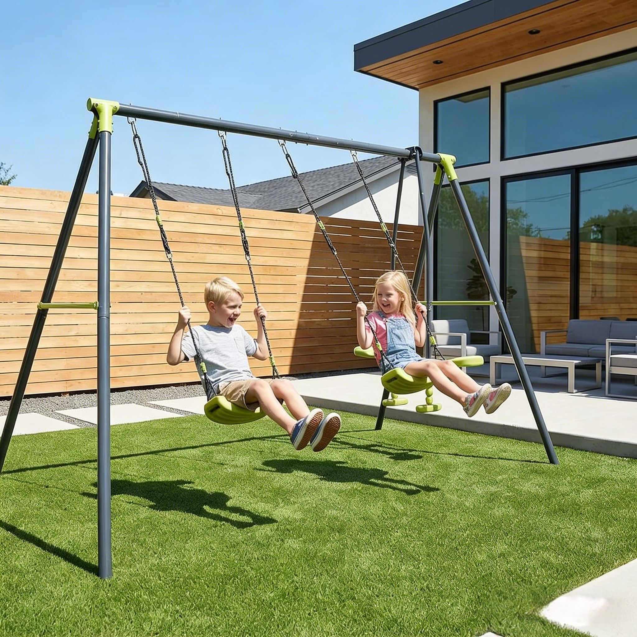Balancoire de Jardin exterieur triple pour enfants Capacité de charge ...