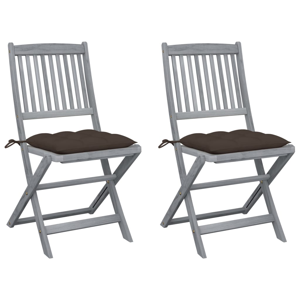 Chaises pliables d'extérieur 2 pcs avec coussins Bois d'acacia - 2