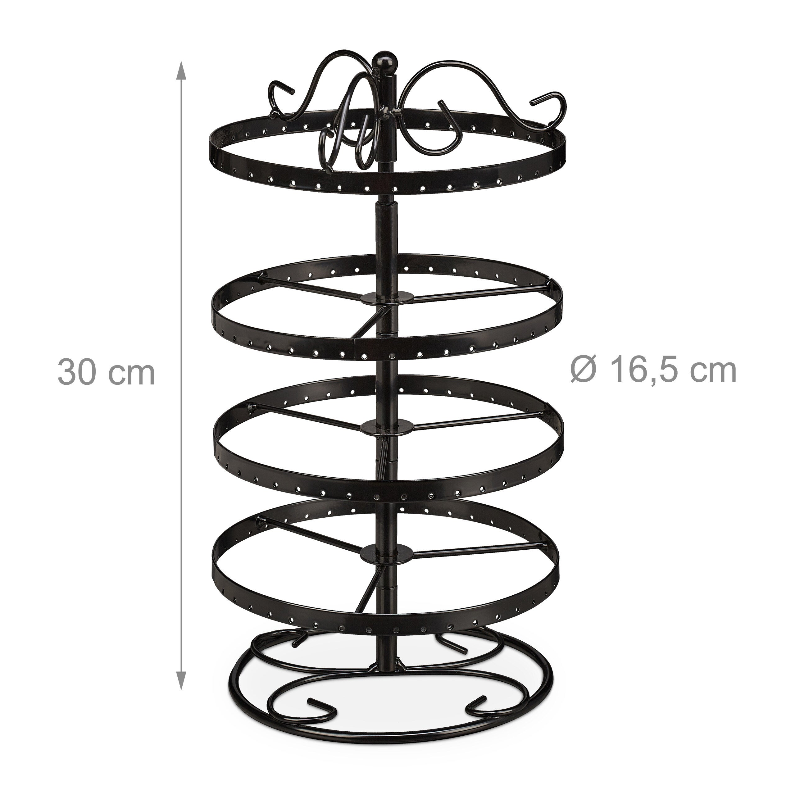 Présentoir boucles d’oreilles, fer, 168 emplacements, rotatif, arbre à bijoux, H x D 30 x 16,5 cm, noir, Relaxdays - 4