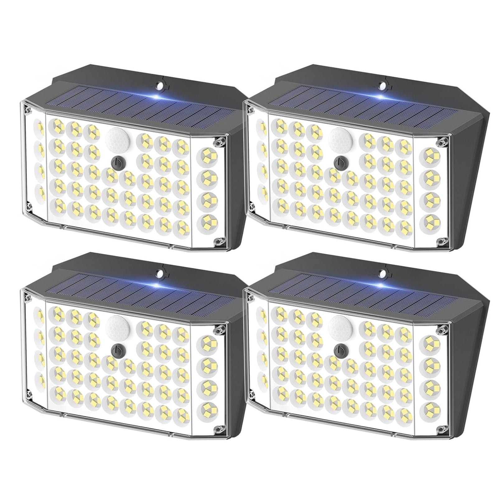 Zestaw 4 wodoodpornych lamp solarnych zewnętrznych IP65 z czujnikiem ruchu, 3 tryby oświetlenia słonecznego LED do ogrodu