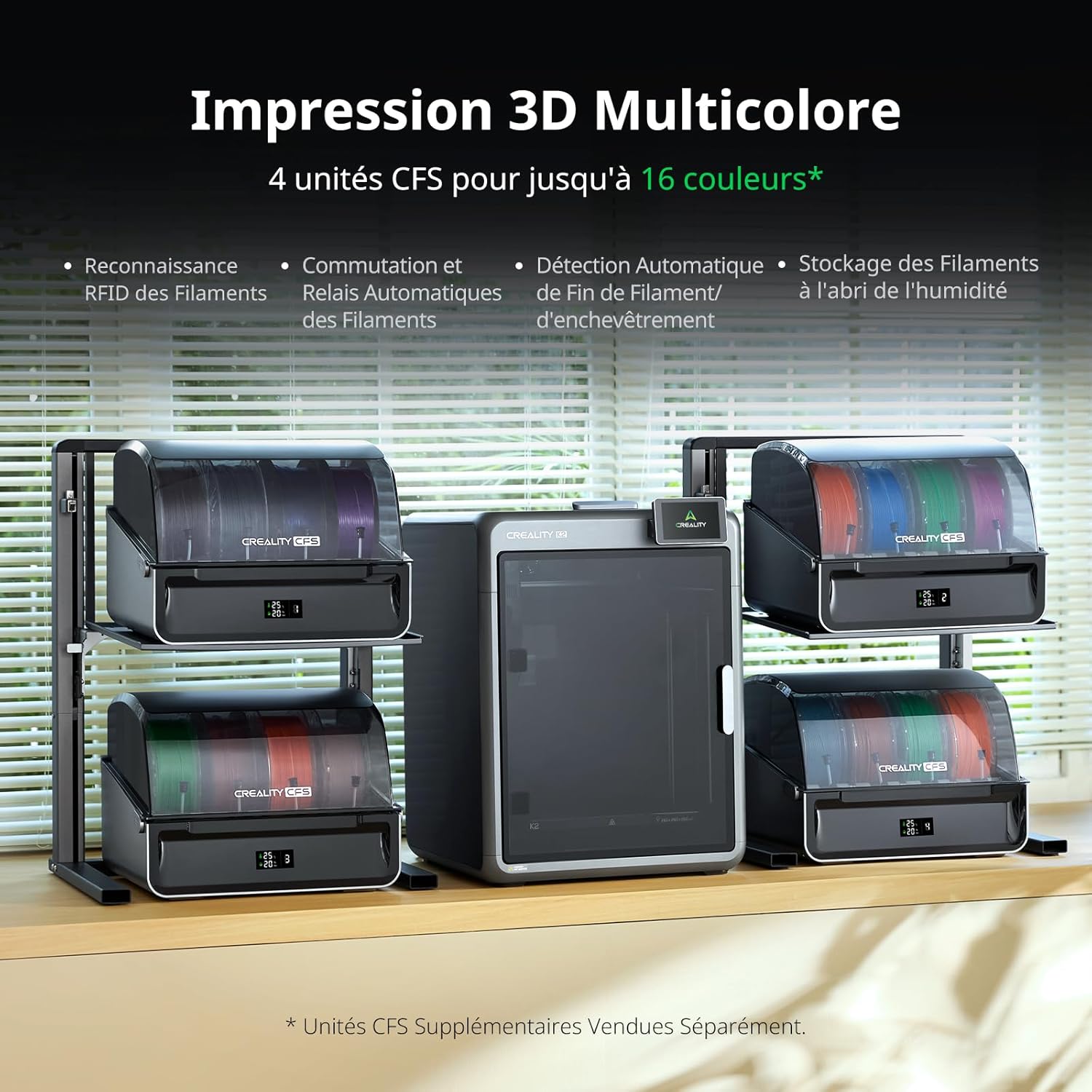 Creality K2 Combo Impressora 3D,Multicolor com Sistema de Filamento Contínuo (CFS),600mm/s,300 °C,Câmaras Duplas com IA e Servomotores,260×260×260mm - 3