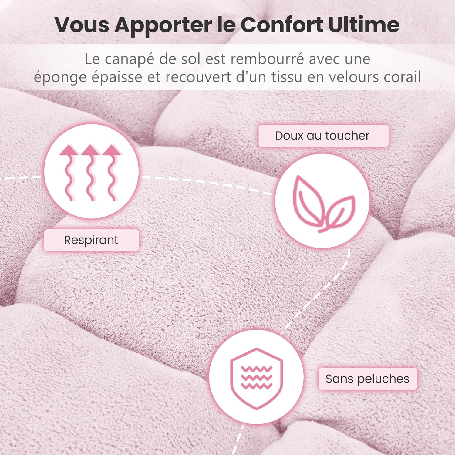 Canapé Paresseux Tatami Pliable Chaise de Plancher Coussin de Chaise de Lit Siège de Sol pour Maison, Bureau 105 x 56 x 15 CM (Rose Clair) - 6