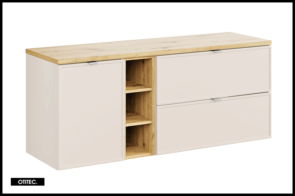 Szafka pod umywalkę nablatową BELLA CASHMERE 80cm kaszmir/dąb artisan - zestaw z blatem 140cm