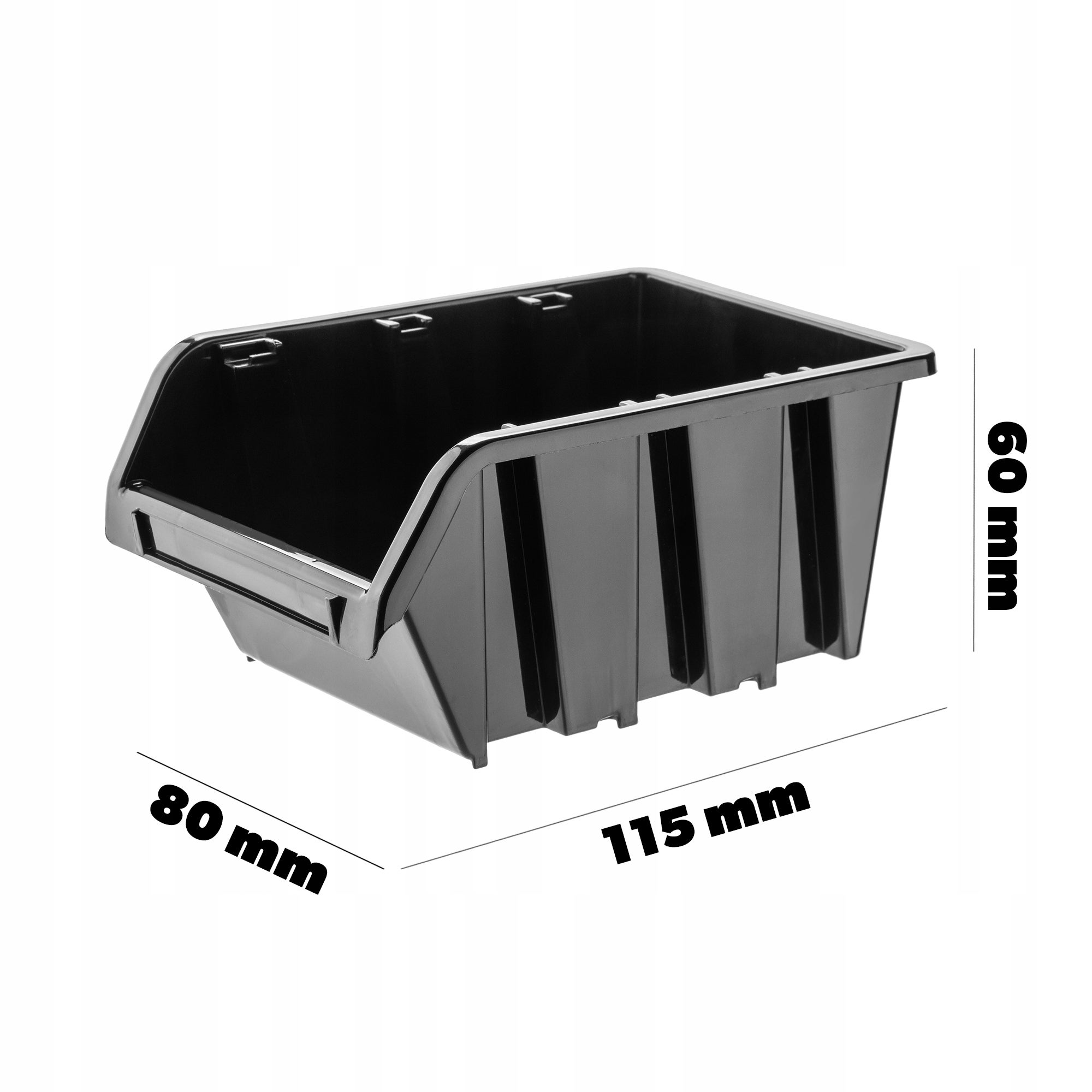 KADAX Boîtes de Rangement Murales, Boîtes Empilables en Plastique pour Organiser Vos Outils, Bacs à Bec pour Garage (Lot de 50 : Noir, 115 x 80mm) - 3