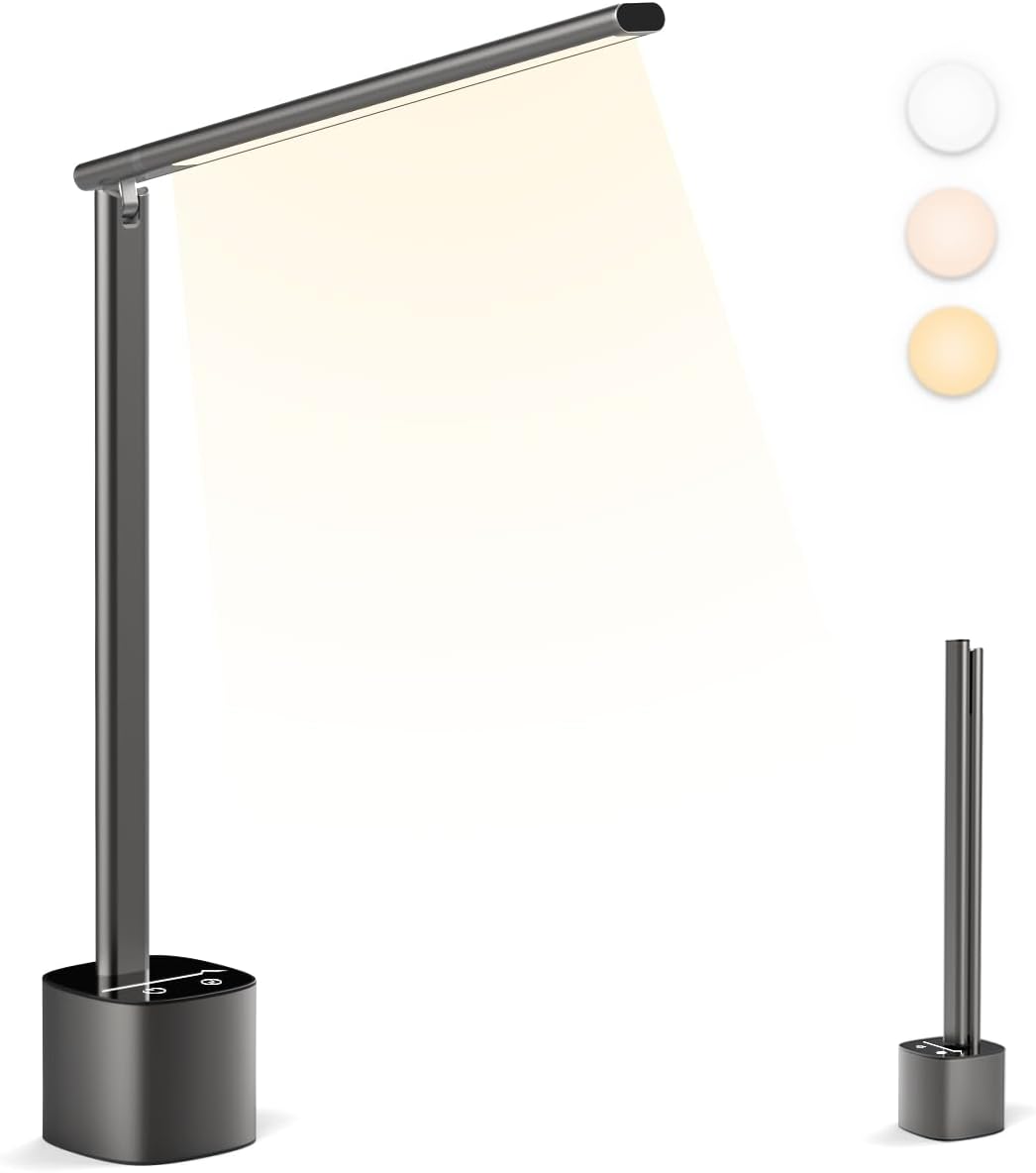 Bezprzewodowa lampa stołowa dotykowa, ściemnialna i regulowana, 5000 mAh, do biura, pracy, przy łóżku i na zewnątrz (szara)