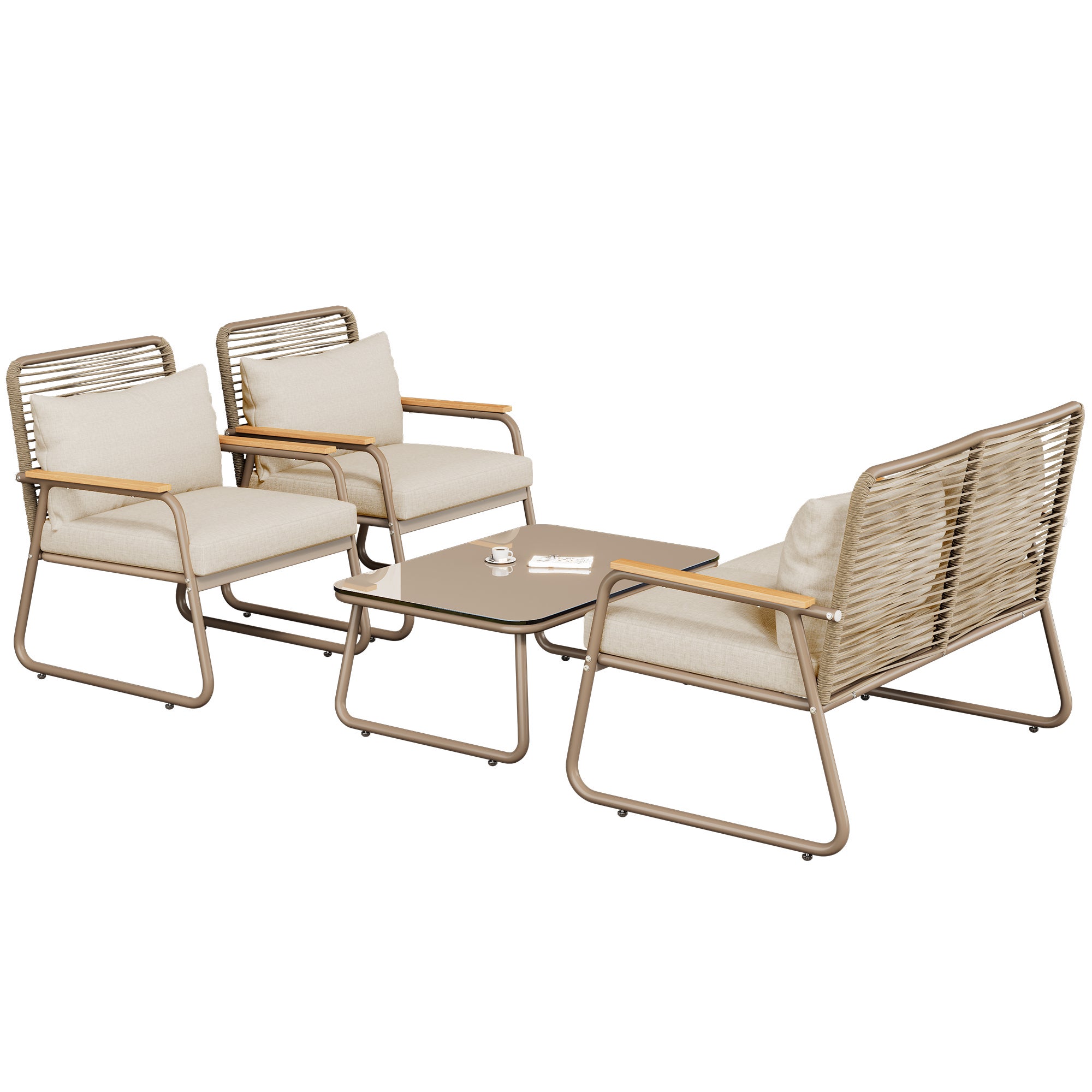 Salon bas de jardin en Métal Beige 4 personnes - 4