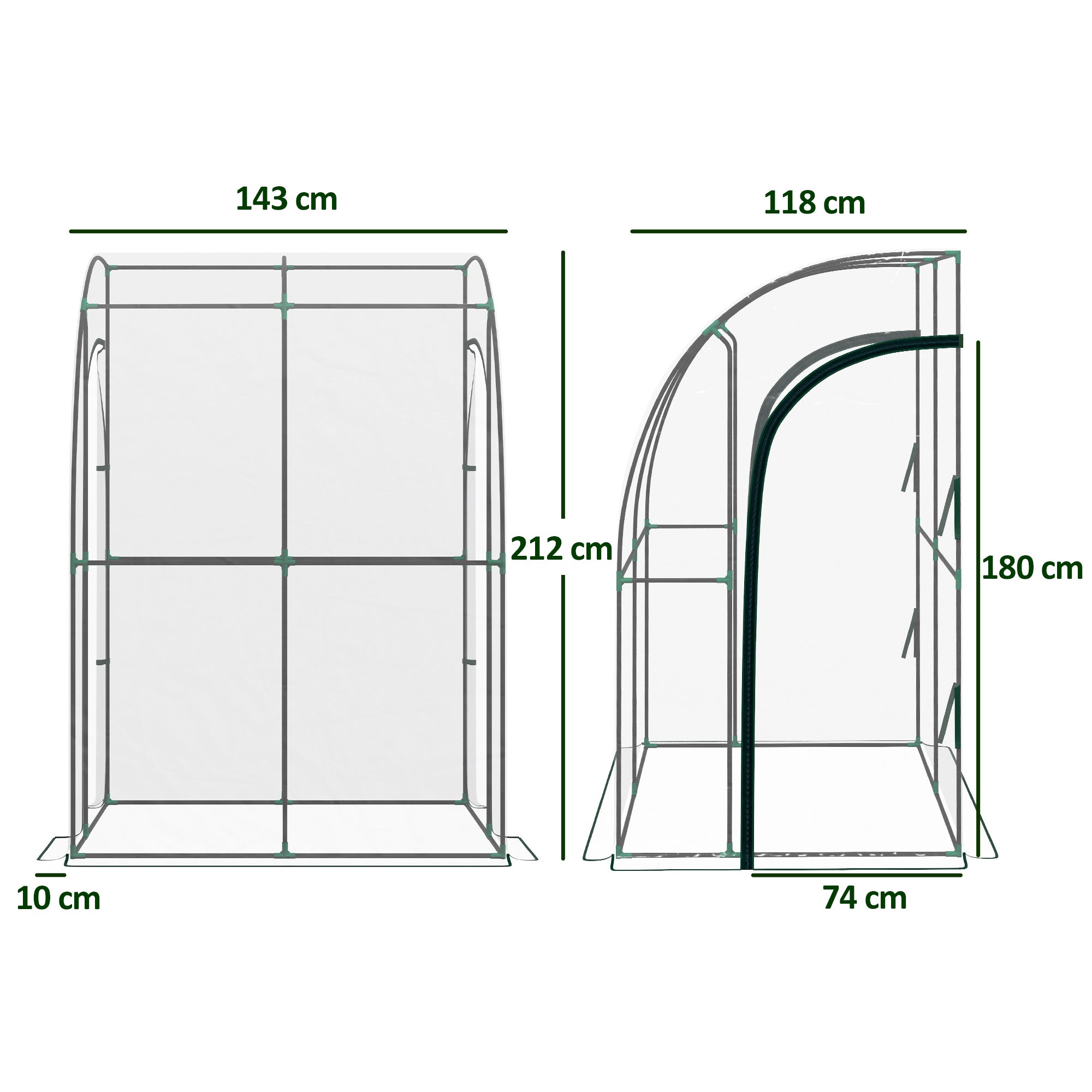 Serre Adossée, 2 Portes Zippées Enroulables, Acier PVC Transparent - 5
