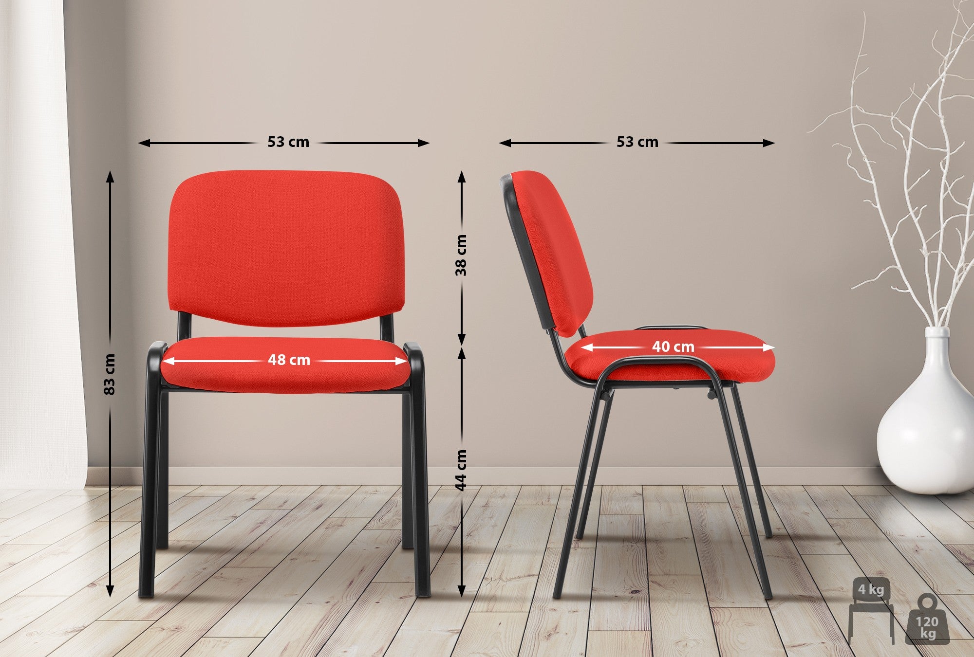 Sedia visitatore Ken tessuto rosso - 5