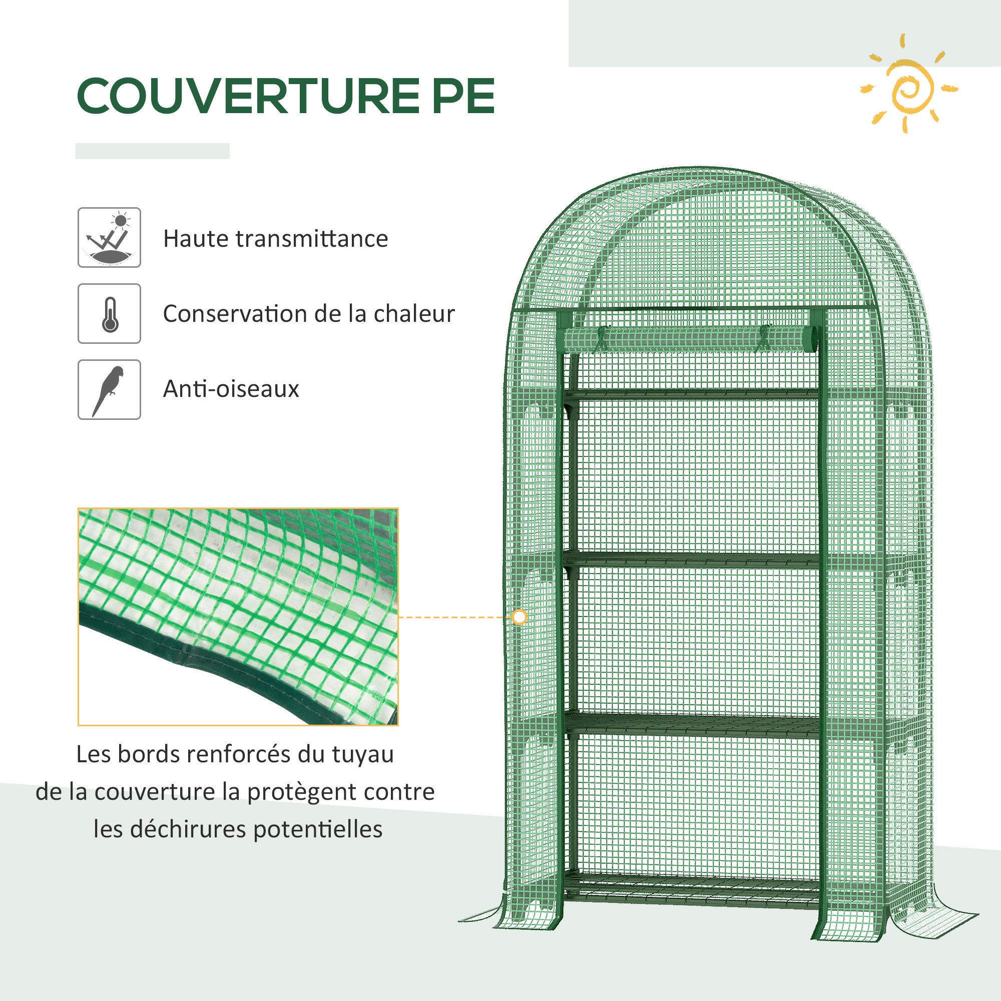 Serre de jardin - serre de balcon - Outsunny - résistante UV - porte enroulable 4 étagères - couverture PE - 80 x 49 x 160 cm vert - 4
