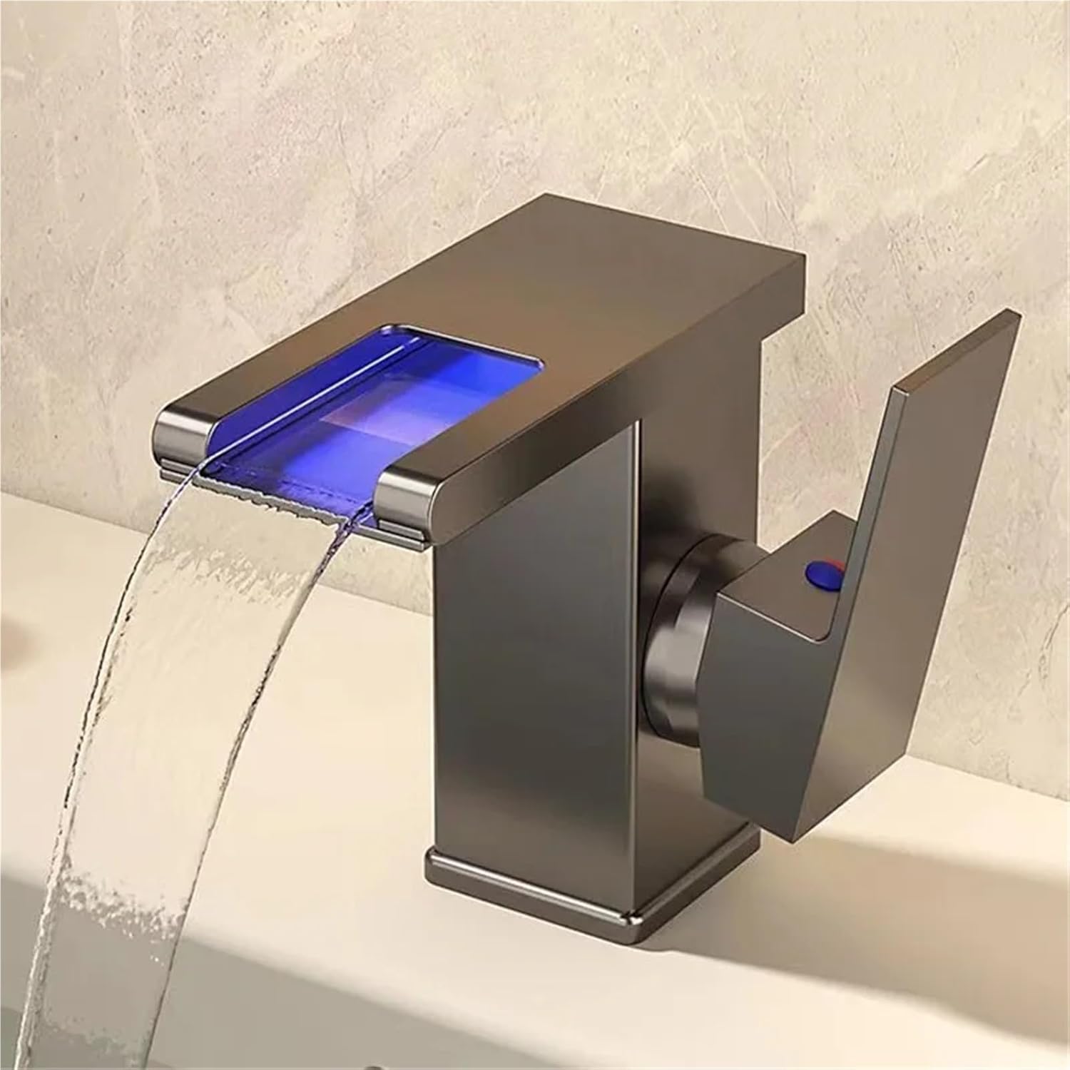 Rubinetto Lavabo A Cascata Con LED Che Cambiano Colore, Miscelatore Monoforo In Ottone, Oro/Bianco, Per Bagno Moderno