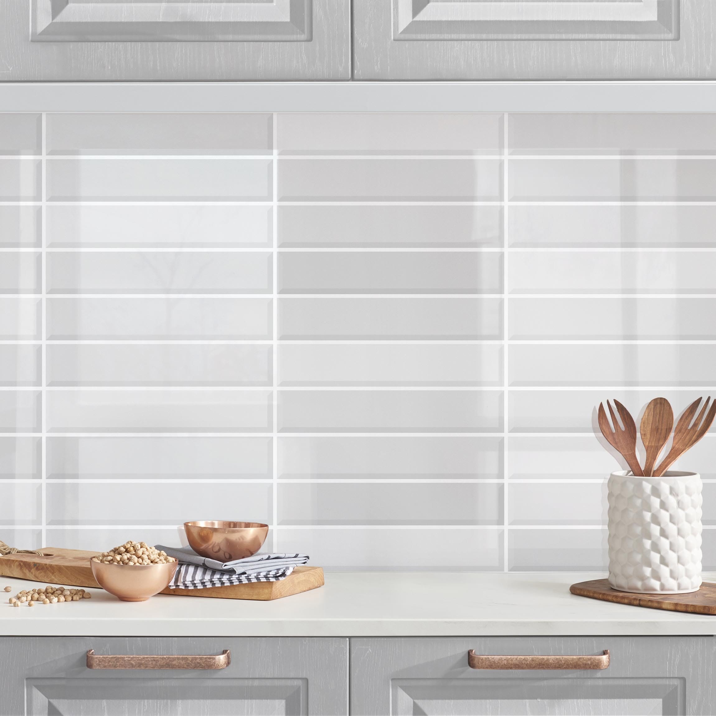 Salpicadero cocina adhesivo - Metro Tiles - Light grey 250 x 50 cm ...