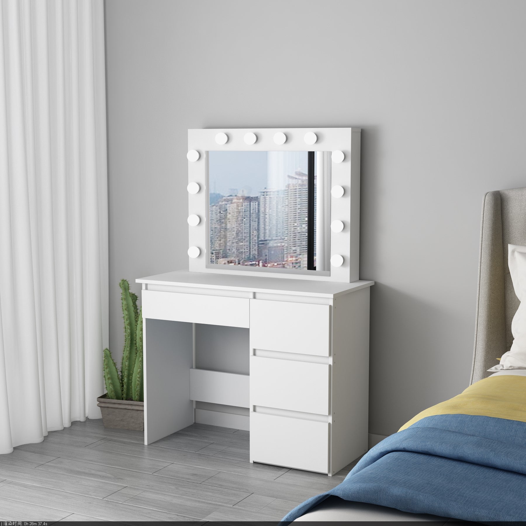 Coiffeuse avec 4 tiroirs et miroir LED coloris blanc - H75 x L94 x P43 cm - 5