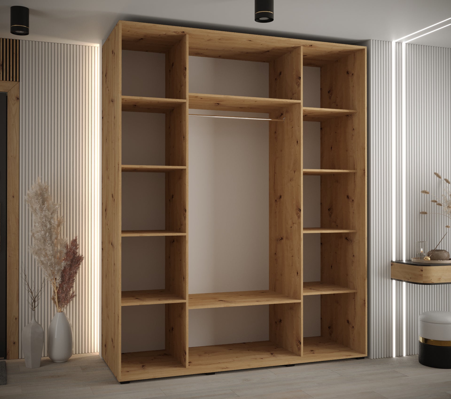 Szafa przesuwna z lustrem wysoka Davos 7 190 x 60 x 235,2 cm artisan + czarny + u. czarny - Abiks Meble - 3