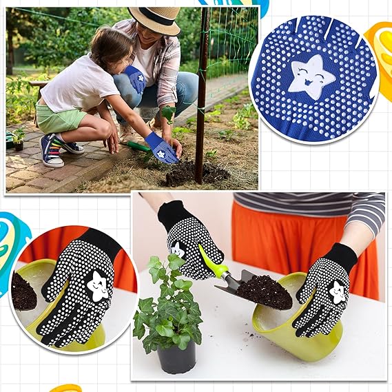 Lot de 30 paires de gants de jardinage pour enfants 3-7 ans, enduits caoutchouc antidérapants – 10 rouges, 10 noirs, 10 bleus - 4