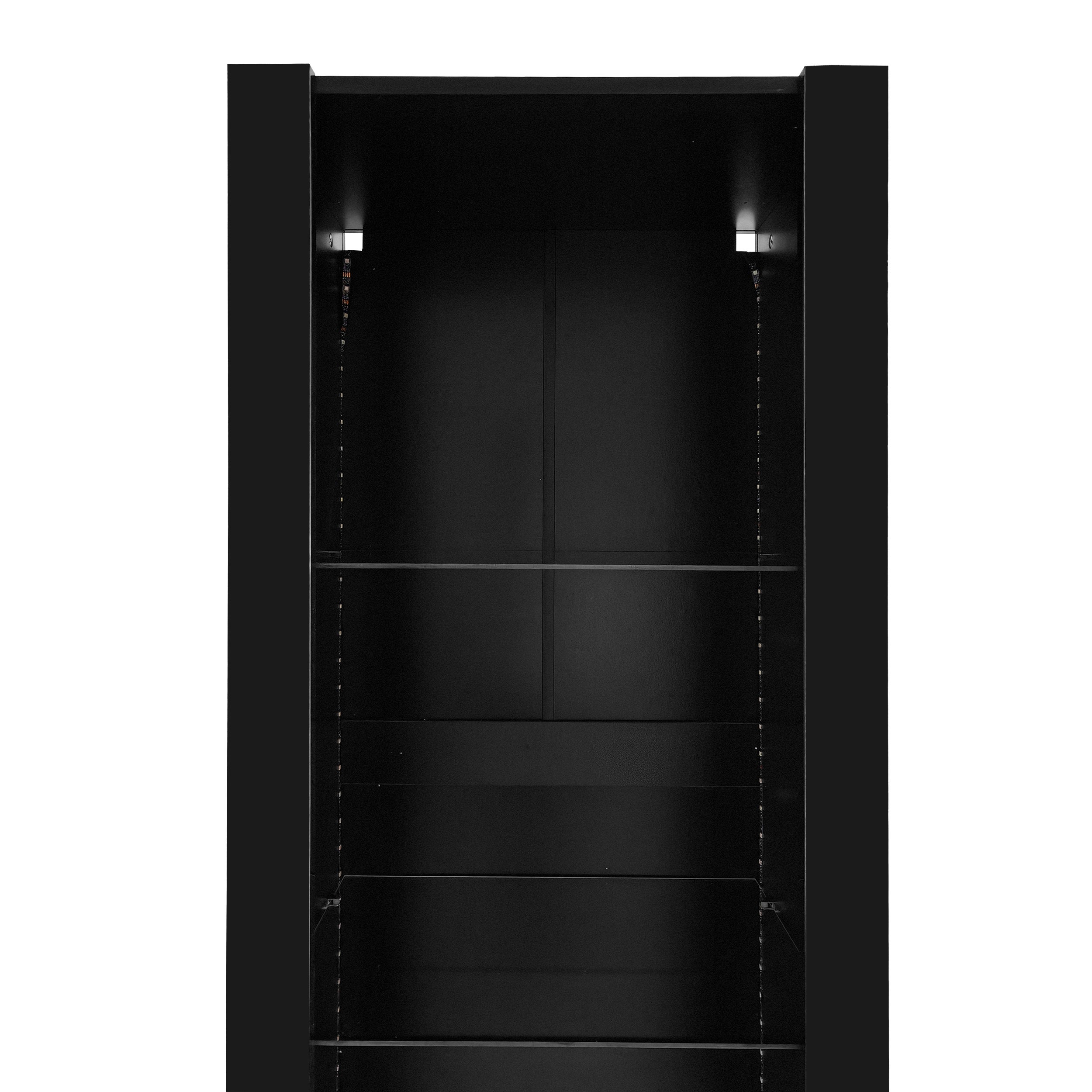 Vitrina L 166 cm con LED - 3 estantes de cristal - Negro - 7