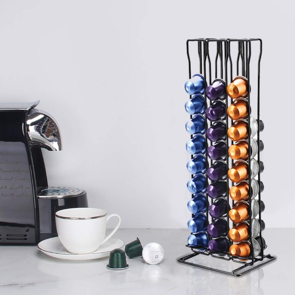 Rangement Capsules Nespresso Original 30 Dosettes - Tiroir Rabattable Adhésif, Blanc & Transparent
