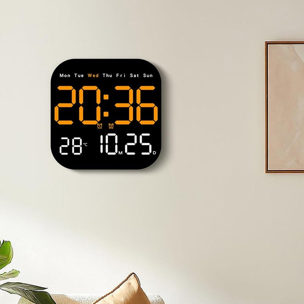 Horloge murale numérique électrique LED avec télécommande, affichage multifonction, réveil, température, date, heure pour la maison - 3