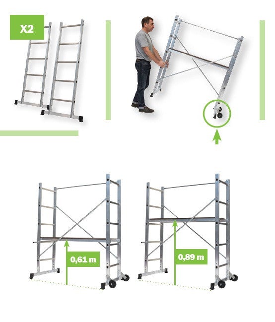 Echafaudage aluminium hauteur de travail de 3m B3 Centaure - 3