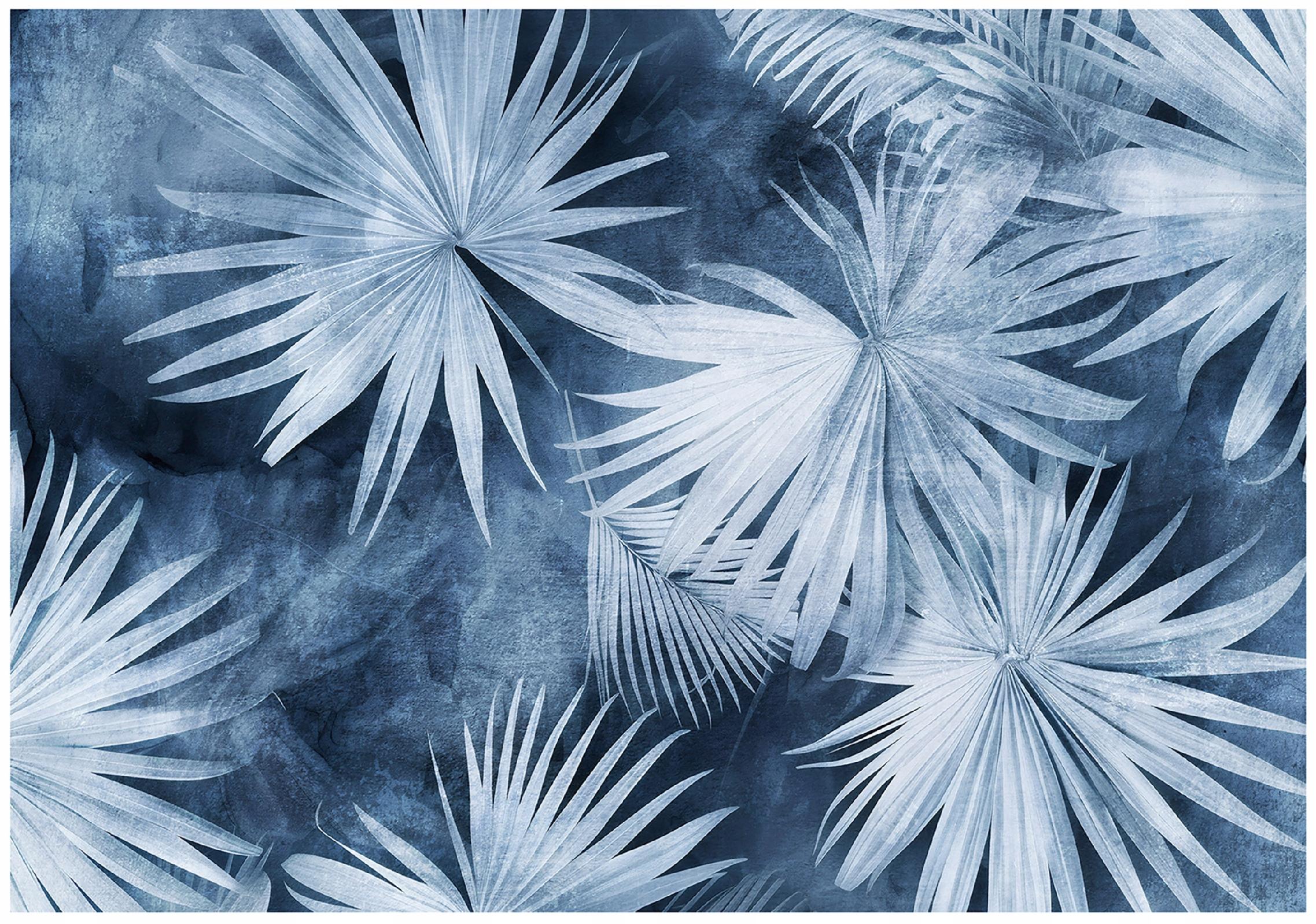 Papier Peint Panoramique Intissé Feuilles Bleu Abstrait - 254x184 cm ...