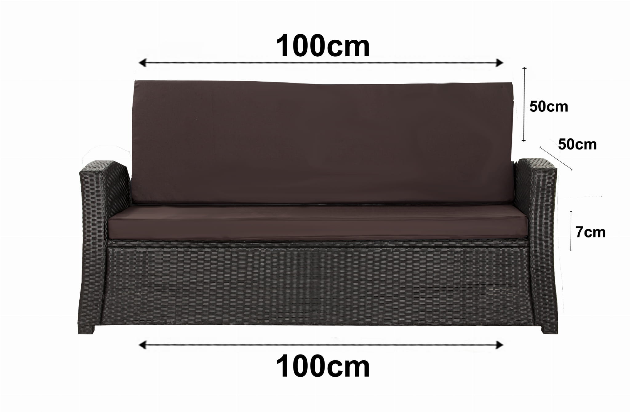 Poduszka ogrodowa na sofę rattanową 100x50x50cm poduszka na meble rattanowe brązowa, poduszka na balkon taras, poduszki na meble ogrodowe - 3