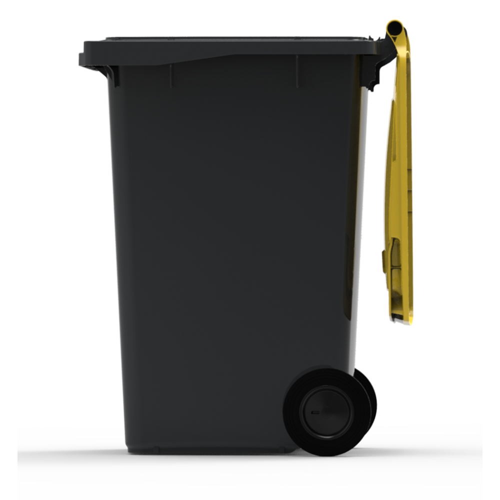 ESE France Conteneur Poubelle à déchets 2 roues - 240L - Robuste et Économique - 100% Recyclé - Gris avec Couvercle Jaune - Fabriqué en France - 3