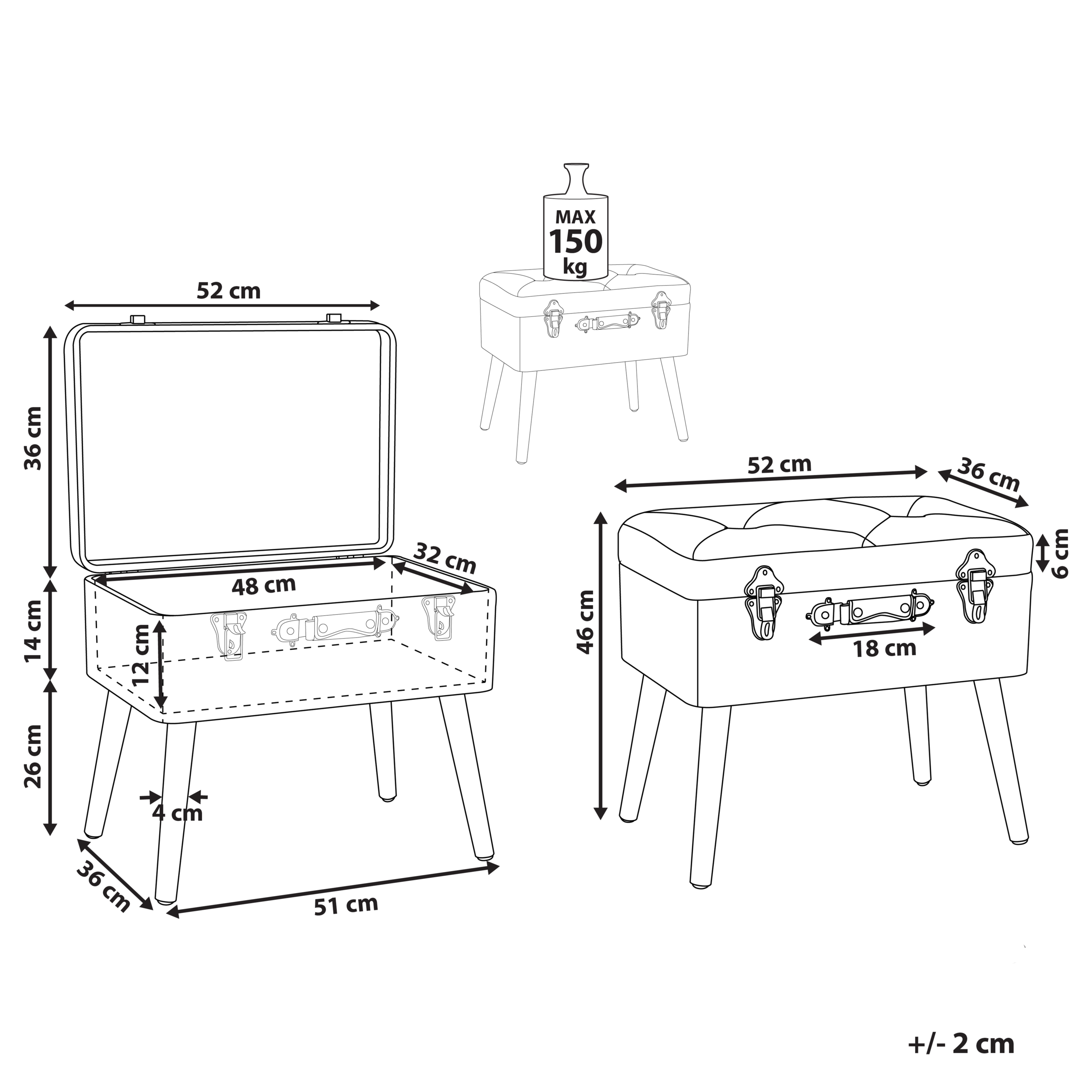 Sgabello contenitore MALLARD Velluto Grigio - 3