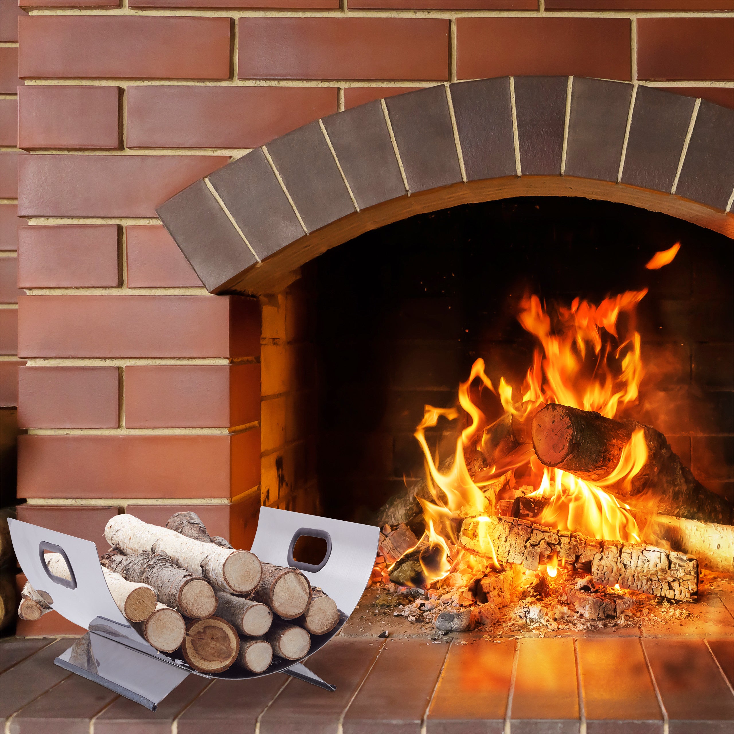 Cesto Portalegna In Acciaio Inox Relaxdays, 19x37x33 Cm, Design Moderno Con Manici - Per Camino E Decorazione - Foto 3